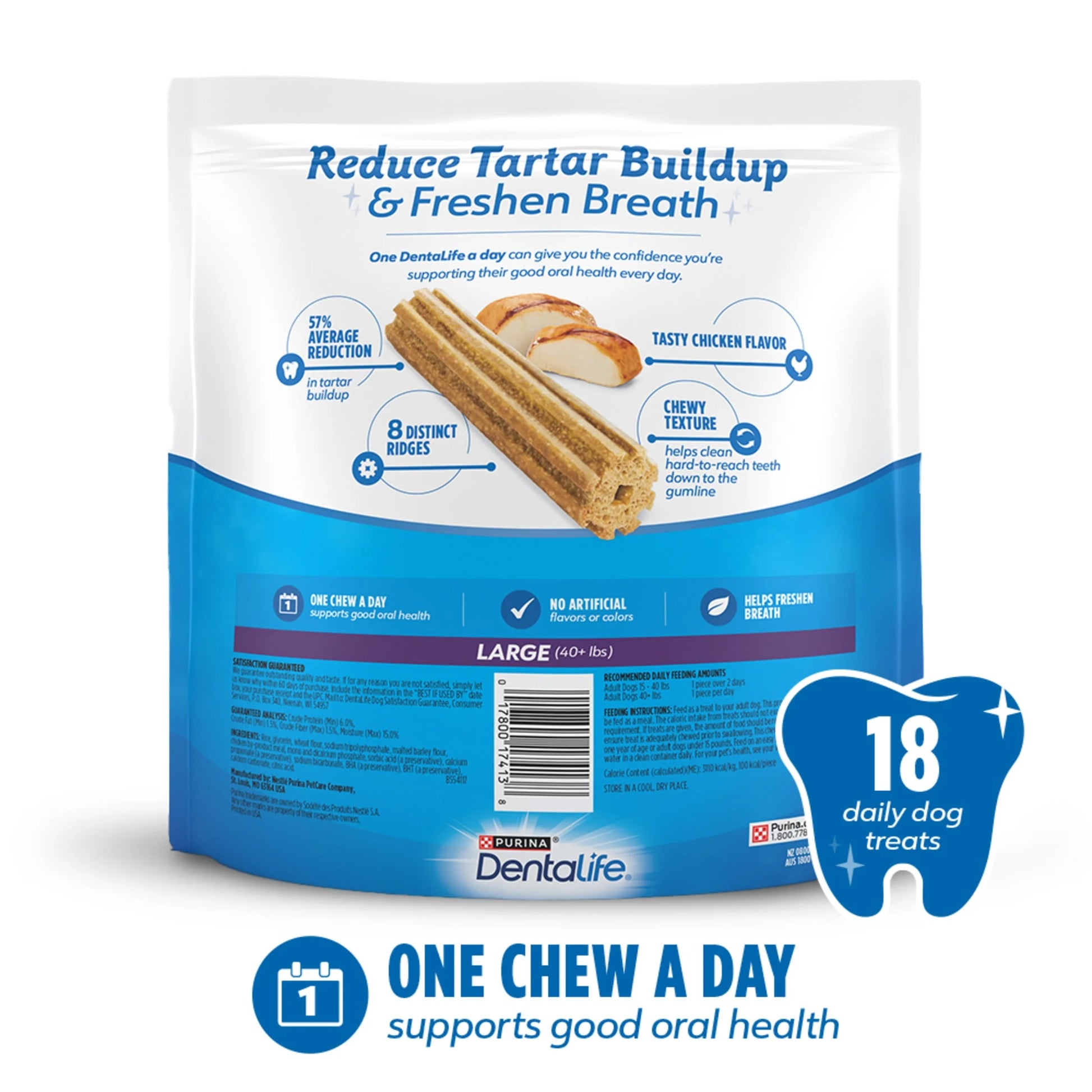 Purina Daily Oral Care Large Dog Dental Treats with Chicken, 20.7 oz (18 Count)
