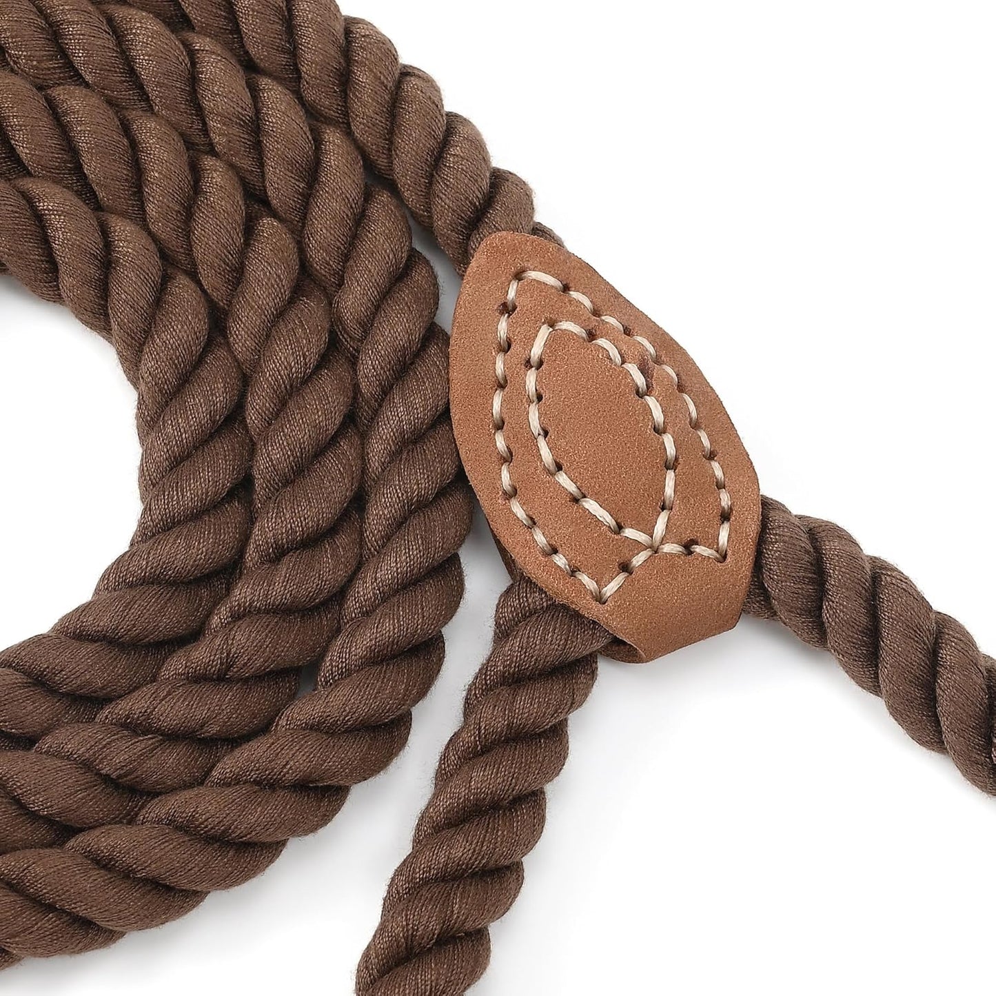 Braided Cotton Rope Dog Leash with Leather Tip - Heavy-Duty Metal Clasp, 4FT Length, 1/2" Thickness - Ideal for Weddings, Walking, and Training Small to Large Dogs (Dark Brown)