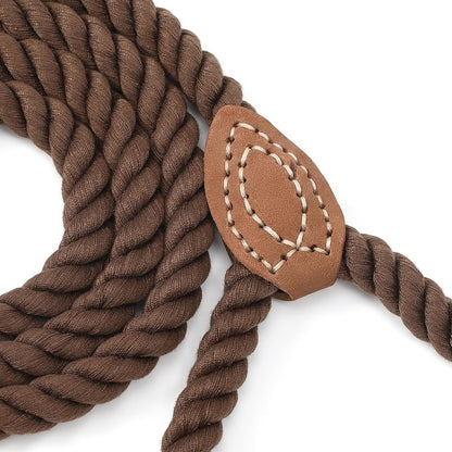 Braided Cotton Rope Dog Leash with Leather Tip - Heavy-Duty Metal Clasp, 4FT Length, 1/2" Thickness - Ideal for Weddings, Walking, and Training Small to Large Dogs (Dark Brown)