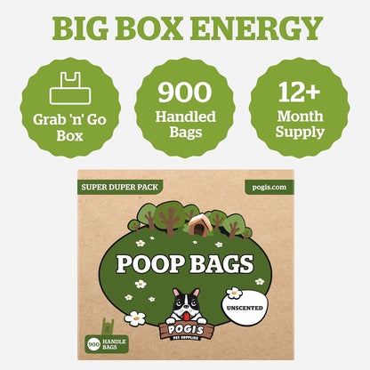 Pogi's Premium Dog Waste Bags with Handles – Extra-Thick, Leak-Proof, Large, Unscented, 900-Count