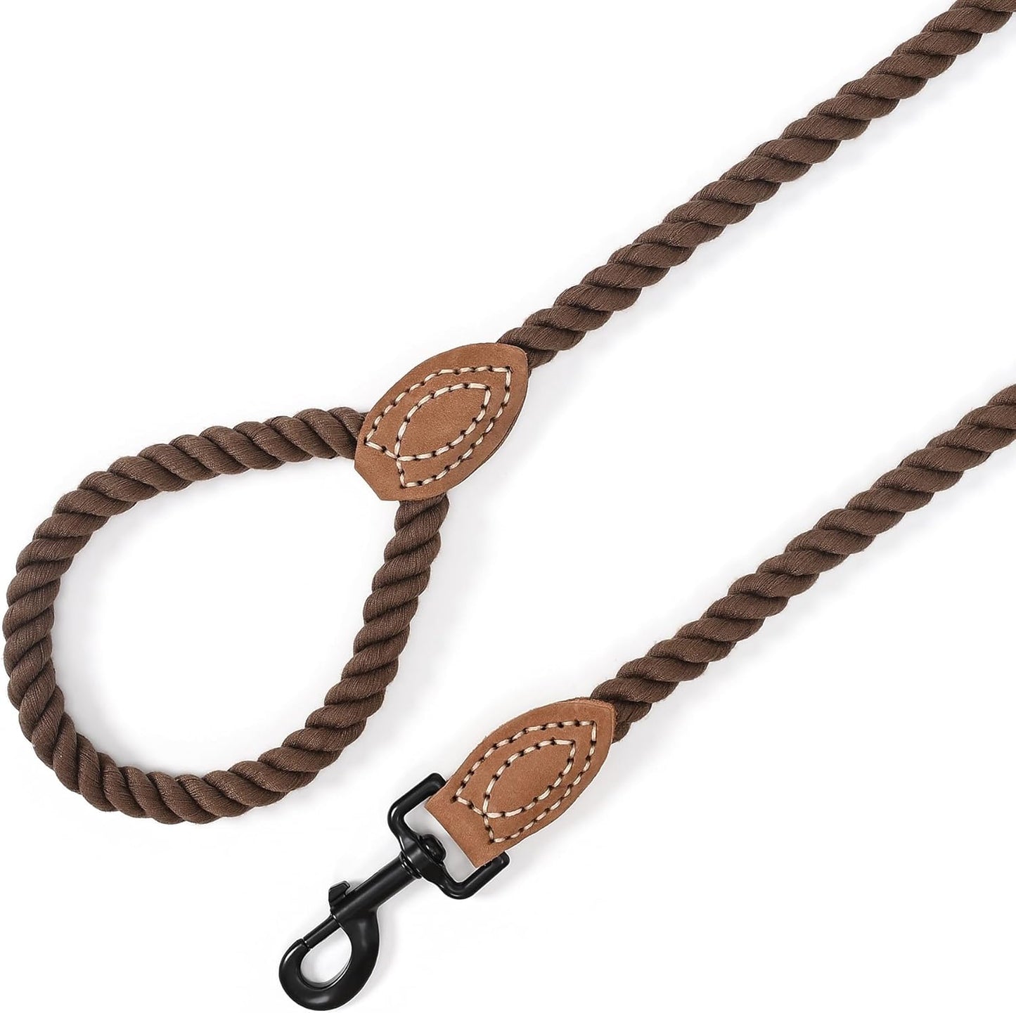Braided Cotton Rope Dog Leash with Leather Tip - Heavy-Duty Metal Clasp, 4FT Length, 1/2" Thickness - Ideal for Weddings, Walking, and Training Small to Large Dogs (Dark Brown)