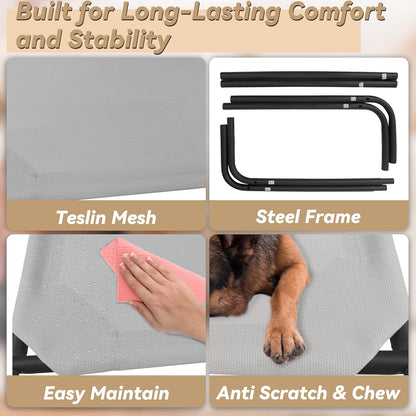 Heavy-Duty Steel-Framed Portable Elevated Pet Bed - Cooling Cot for Pets, 43.5" L x 25.5" W x 7.8" H (Medium, Grey)