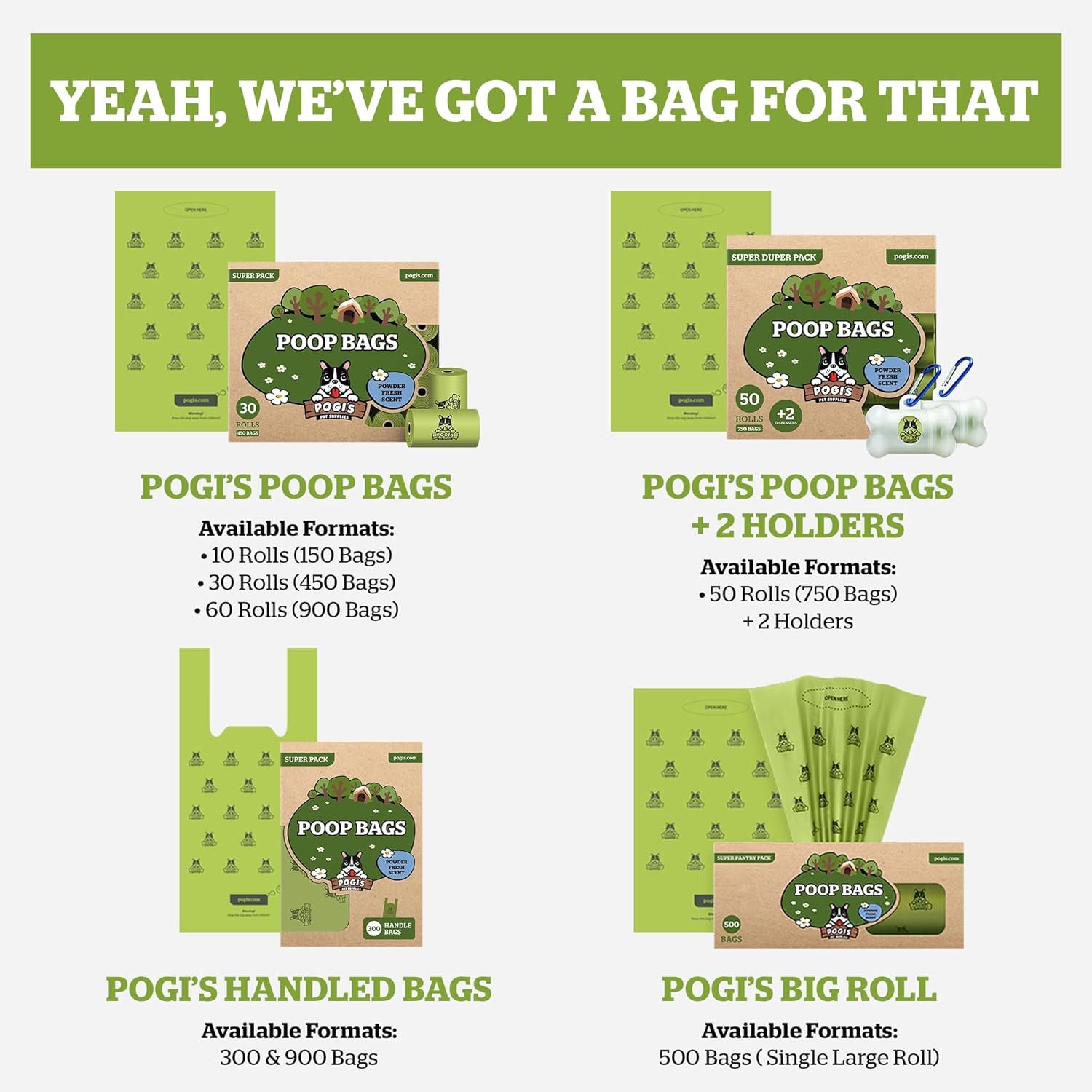 Pogi's Premium Dog Waste Bags with Handles – Extra-Thick, Leak-Proof, Large, Unscented, 900-Count