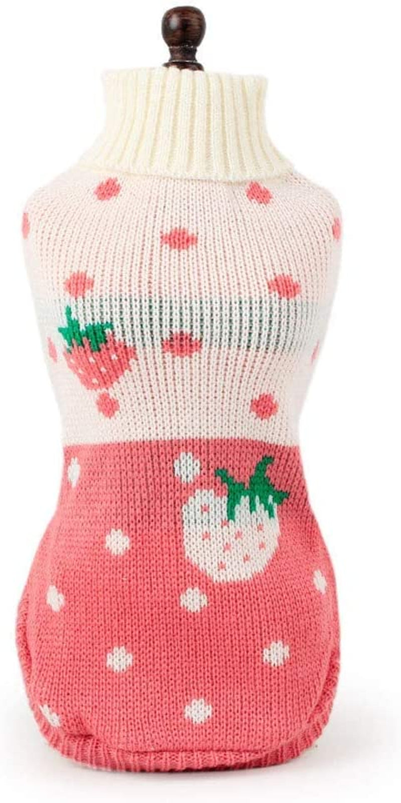 Classic Knit Turtleneck Dog Sweater for Winter - Cute Strawberry and Heart Design (Pink, Small)