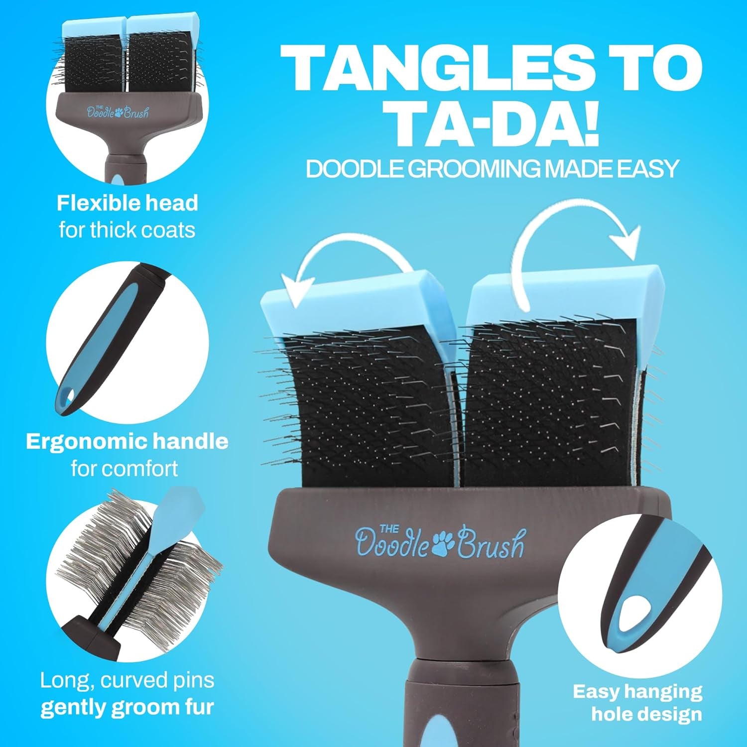 Slicker Brush for Dogs - Dual Head Grooming Tool for Poodles, Labradoodles, and Sheepadoodles - Flexible Design for Tangle-Free Grooming and a Healthy, Shiny Coat