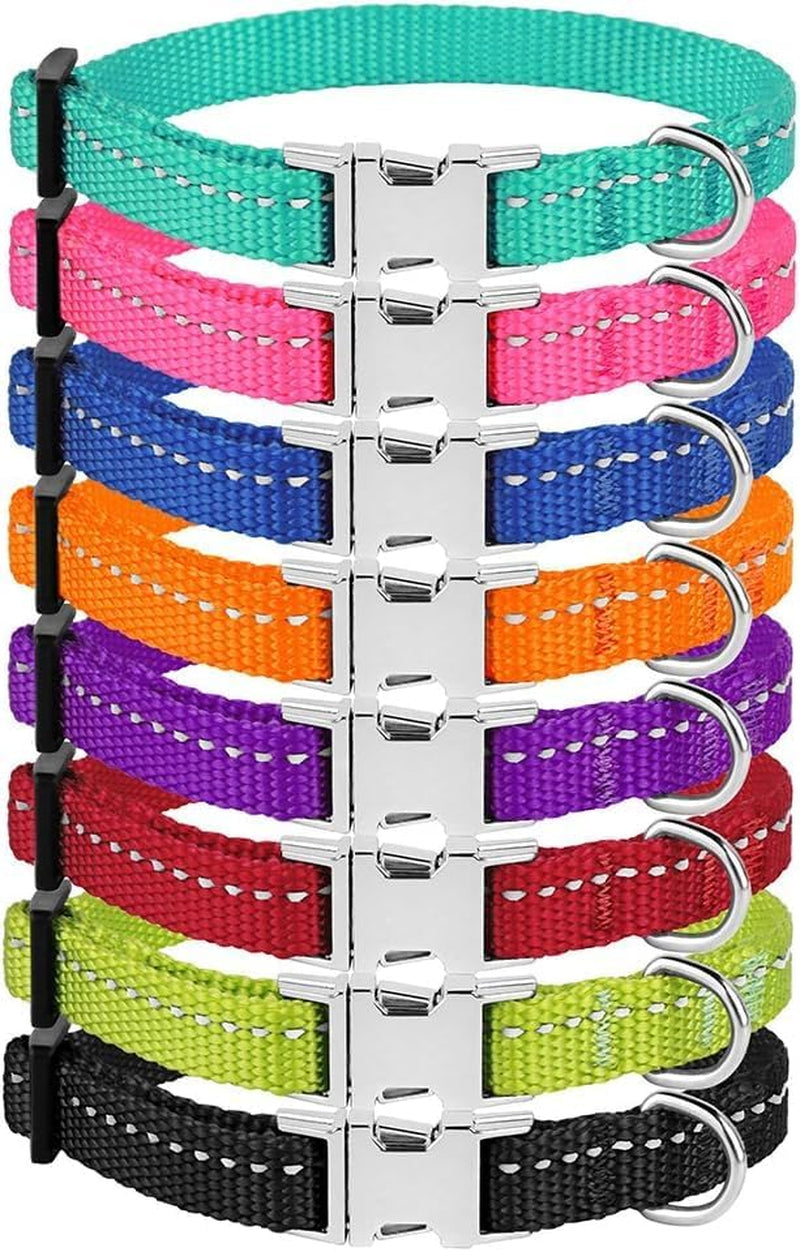 Adjustable Nylon Reflective Dog Collar for Small Breeds with Metal Buckle - Available in Black, Pink, Mint Green, Lime, Orange, Red, Purple, and Blue (Neck Size 7"-11", Lime Green)