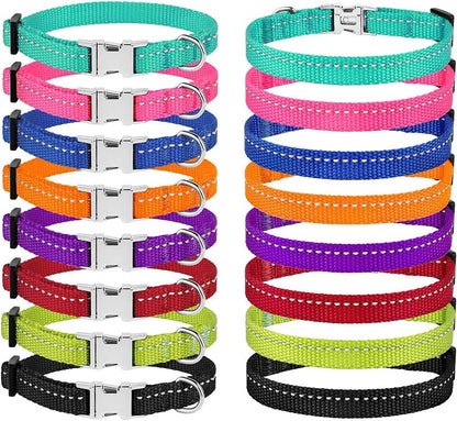 Adjustable Nylon Reflective Dog Collar for Small Breeds with Metal Buckle - Available in Black, Pink, Mint Green, Lime, Orange, Red, Purple, and Blue (Neck Size 7"-11", Lime Green)