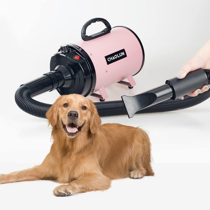 High Velocity Dog Dryer for Pet Grooming with Heater, Adjustable Speed, 3 Nozzles, and Comb - Pink