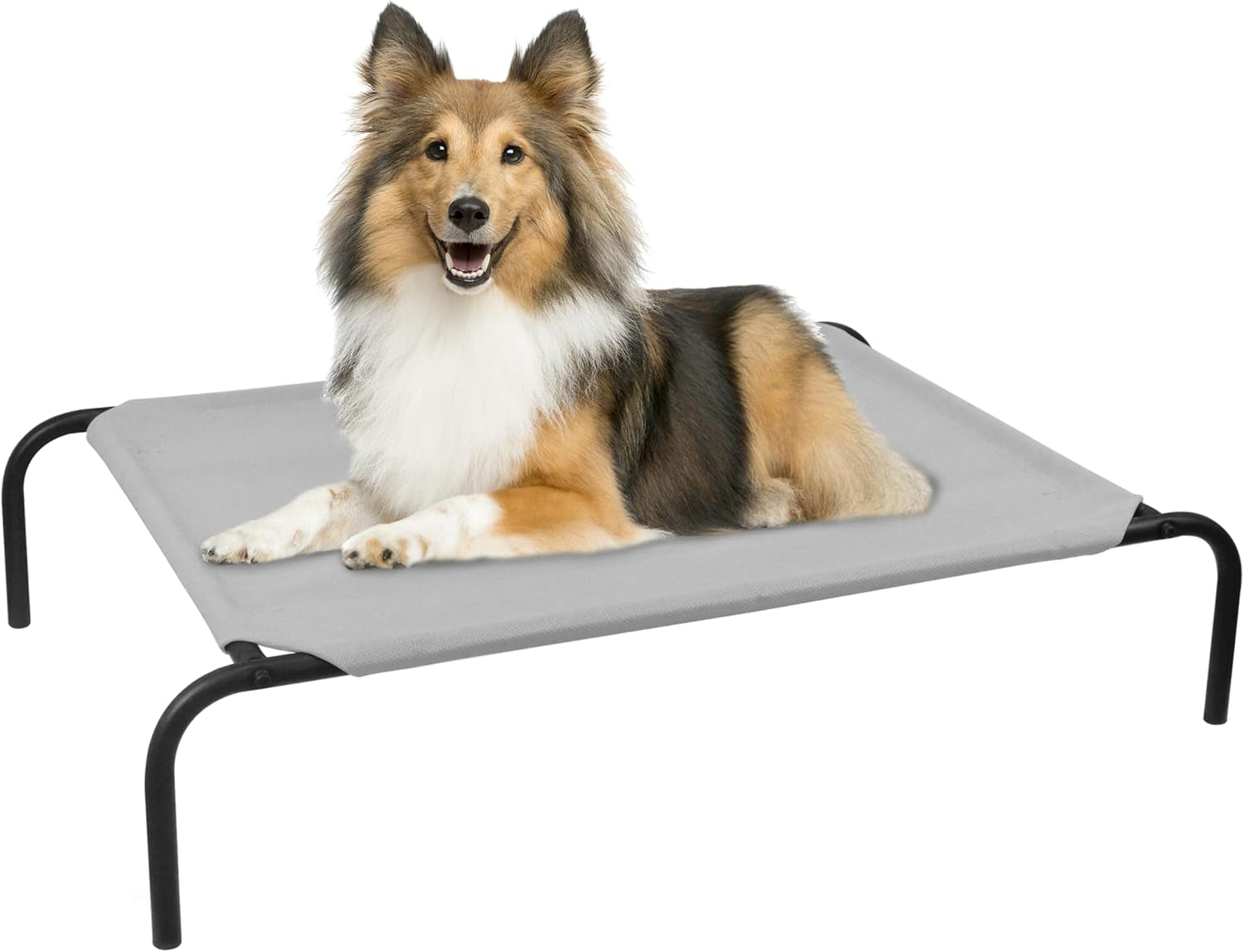 Heavy-Duty Steel-Framed Portable Elevated Pet Bed - Cooling Cot for Pets, 43.5" L x 25.5" W x 7.8" H (Medium, Grey)