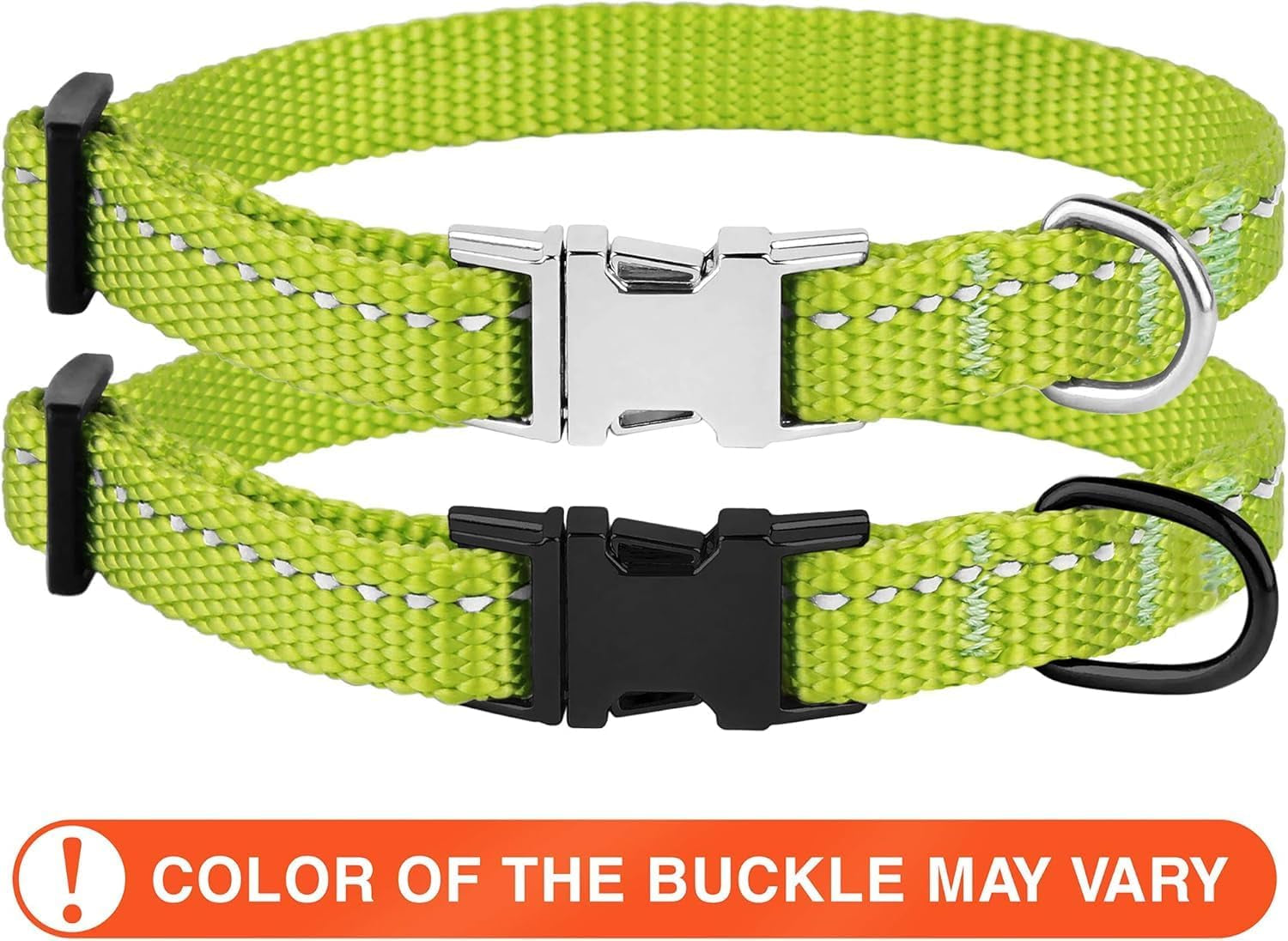 Adjustable Nylon Reflective Dog Collar for Small Breeds with Metal Buckle - Available in Black, Pink, Mint Green, Lime, Orange, Red, Purple, and Blue (Neck Size 7"-11", Lime Green)