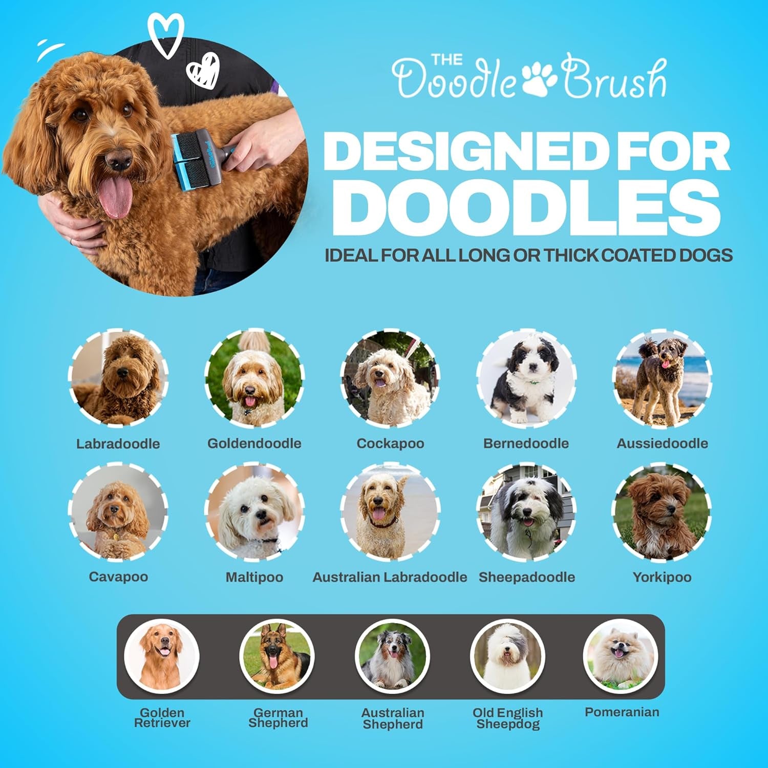 Slicker Brush for Dogs - Dual Head Grooming Tool for Poodles, Labradoodles, and Sheepadoodles - Flexible Design for Tangle-Free Grooming and a Healthy, Shiny Coat