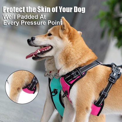 Reflective No-Pull Dog Harness with Adjustable Soft Padded Vest, Front & Back Leash Attachments, and Control Handle for Small to Large Dogs (Mint Blue, Medium)