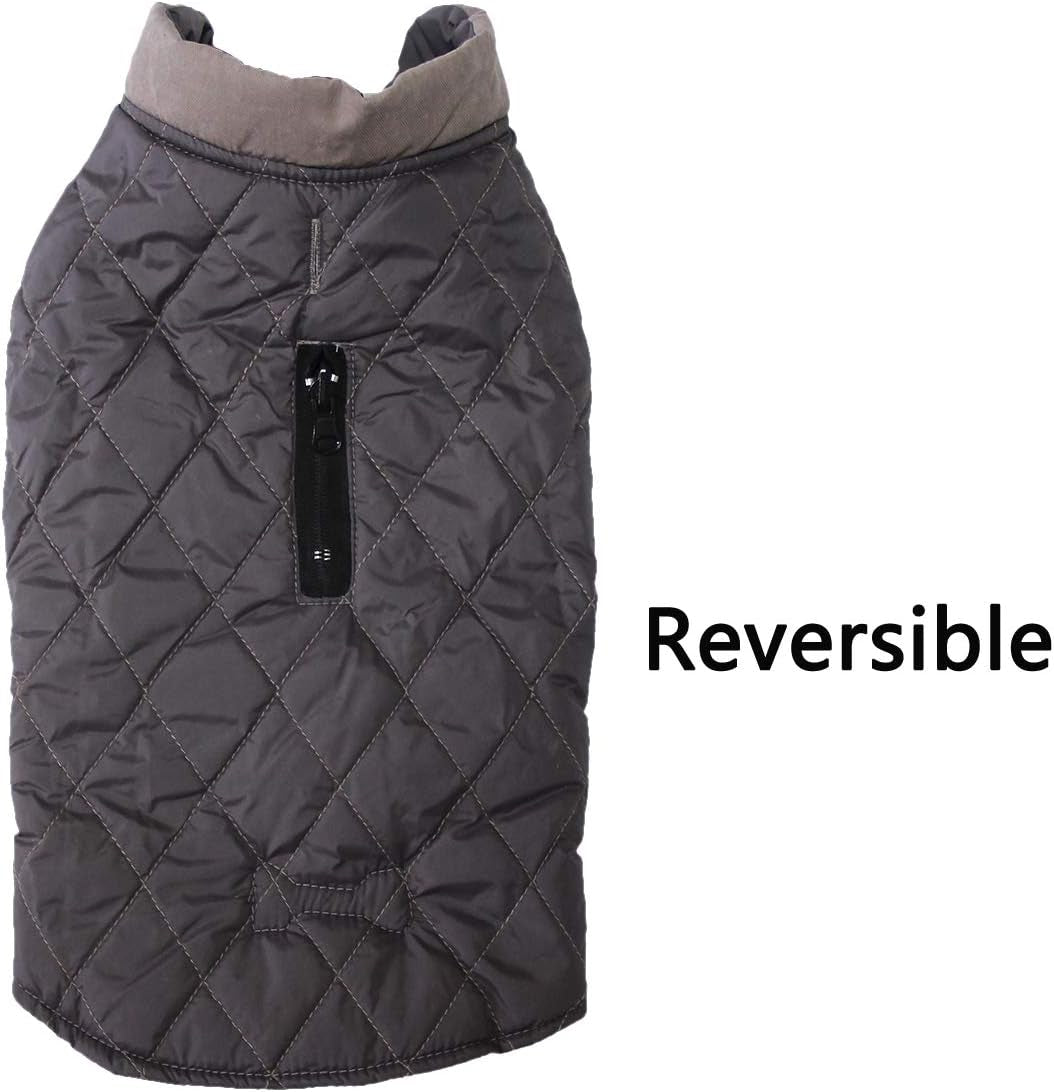 Reversible Waterproof Dog Coat for Small Breeds - Warm Winter Jacket in Grey, Size S