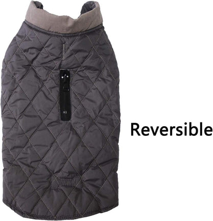 Reversible Waterproof Dog Coat for Small Breeds - Warm Winter Jacket in Grey, Size S