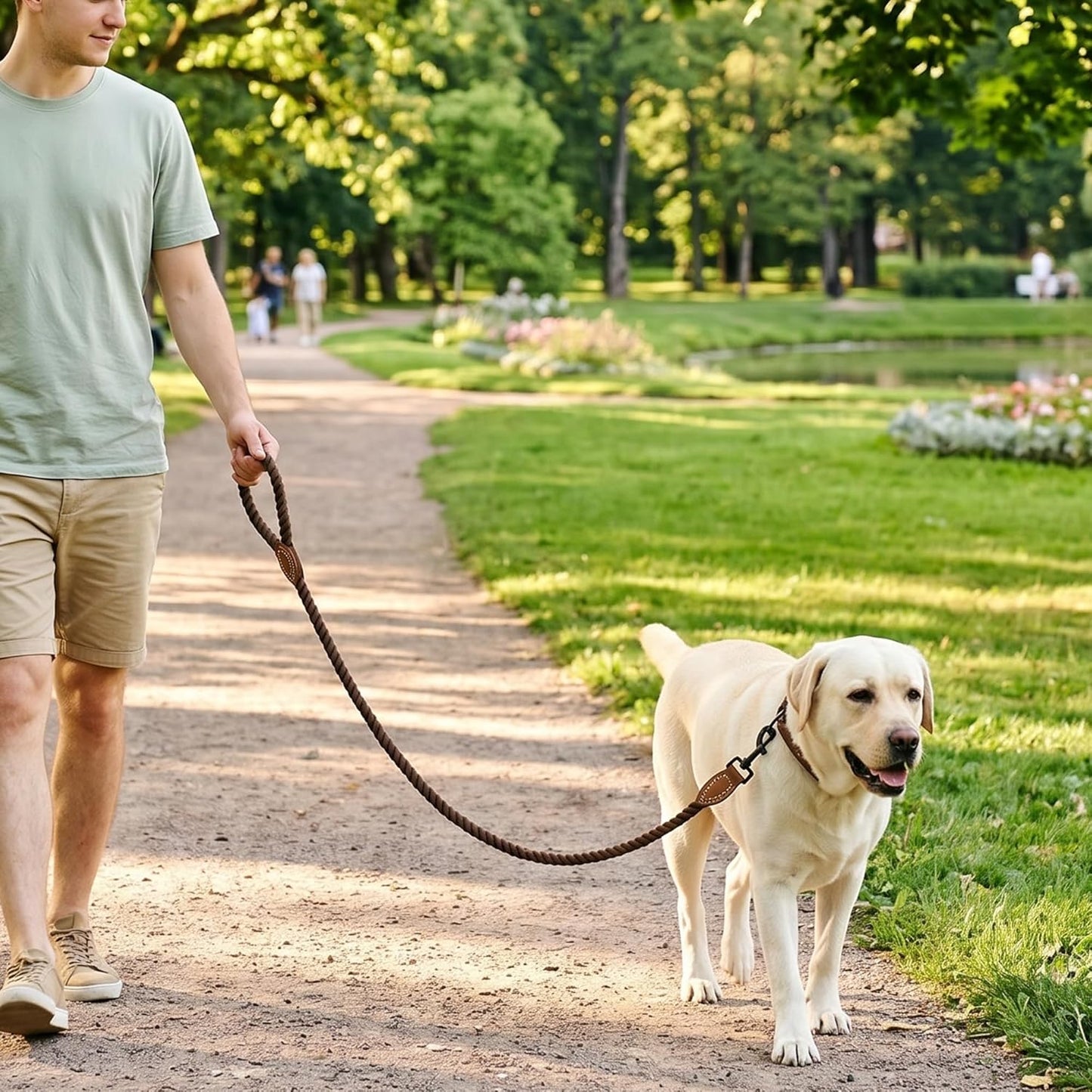 Braided Cotton Rope Dog Leash with Leather Tip - Heavy-Duty Metal Clasp, 4FT Length, 1/2" Thickness - Ideal for Weddings, Walking, and Training Small to Large Dogs (Dark Brown)