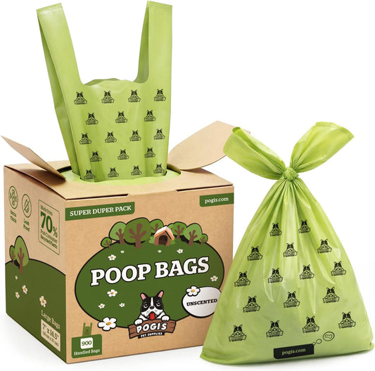Pogi's Premium Dog Waste Bags with Handles – Extra-Thick, Leak-Proof, Large, Unscented, 900-Count