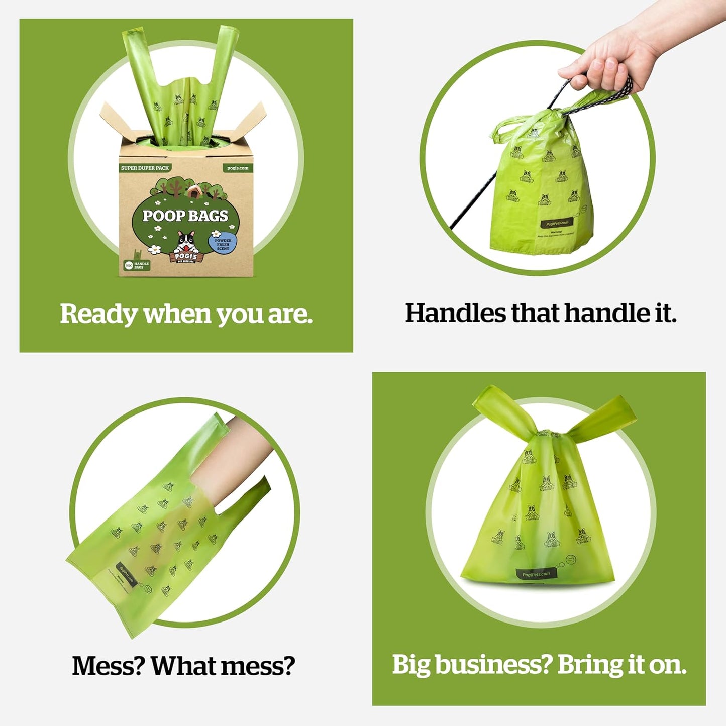 Pogi's Premium Dog Waste Bags with Handles – Extra-Thick, Leak-Proof, Large, Unscented, 900-Count