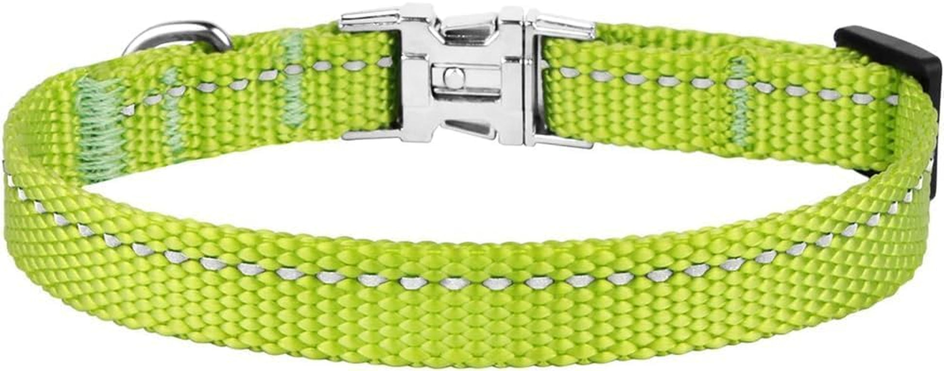 Adjustable Nylon Reflective Dog Collar for Small Breeds with Metal Buckle - Available in Black, Pink, Mint Green, Lime, Orange, Red, Purple, and Blue (Neck Size 7"-11", Lime Green)